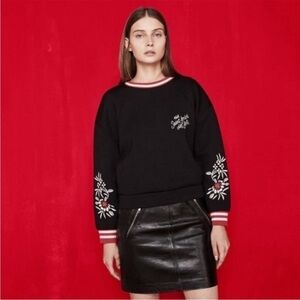 Maje Embroidered Floral Sweatshirt
